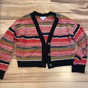 BP Multicolor Striped Cardigan - Red, Black, Tan